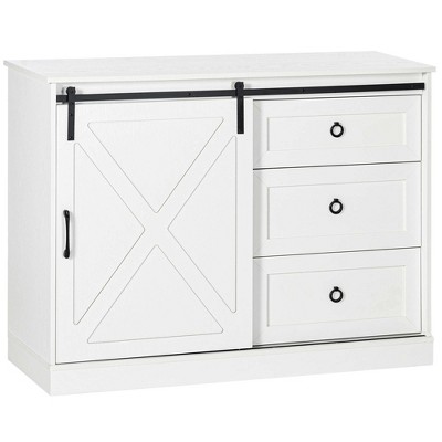 HOMCOM Farmhouse Coffee Bar Cabinet, Kitchen Sideboard, Buffet Cabinet with Sliding Barn Door and 3 Storage Drawers for Living Room