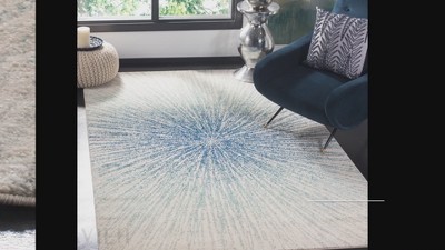 Ivory and Aqua Easy-Care Synthetic Runner Rug, 2'2" x 9'
