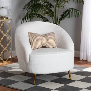 Urian Boucle Upholstered Accent Chair White/Gold - Baxton Studio - 1 of 4