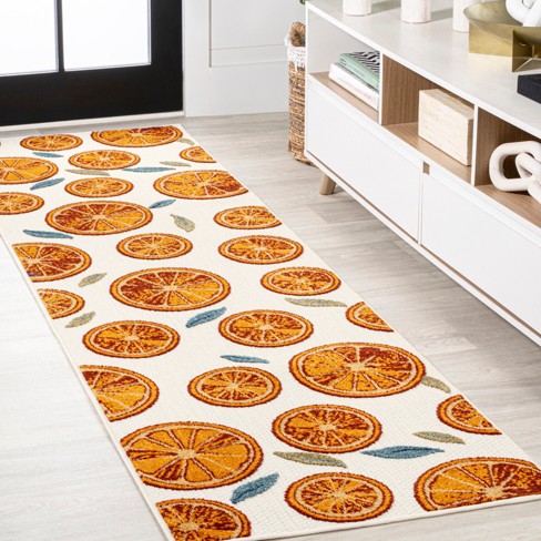 2' x 8' Aranciata Citrus Slice High-Low Indoor/Outdoor Runner Rug,  Orange/Cream - JONATHAN Y