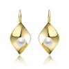 Guili Sterling Silver 14K Yellow Gold Plated Earrings with White Freshwater Pearl, Lily Pad Dangle Drop Wire Design for Natural Beauty - 2 of 2