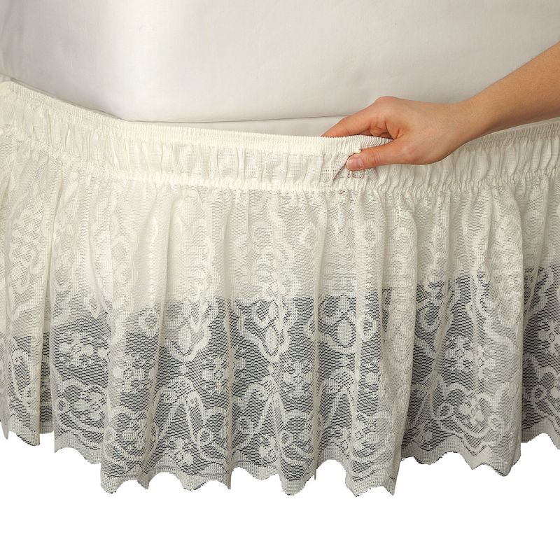Collections Etc Lace Trimmed Bed Wrap Ruffle Bed Skirt 78 X 80 X 15 Ivory, 1 of 3
