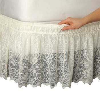 Collections Etc Lace Trimmed Bed Wrap Ruffle Bed Skirt 78 X 80 X 15 Ivory