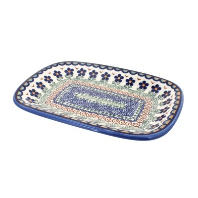 Blue Rose Polish Pottery Aztec Flower Small Rectangular Serving Platter