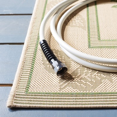 Natural Olive Floral Synthetic Outdoor Runner Rug