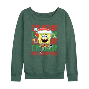 Women's - SpongeBob SquarePants - I'm Ready For Christmas Lightweight French Terry Wide Neck Long Sleeve Shirt - 1 of 4