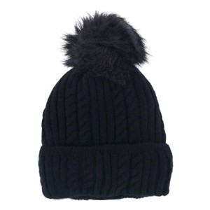 CTM Women's Knit Winter Beanie with Cuff and Synthetic Fur Pom - 1 of 4