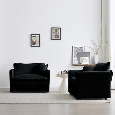 Wood Frame Accent Chair for Living Room Set of 2,Chenille Upholstered Accent Armchair with Toss Pillow,Modern Side Chair for Bedroom-Coolbibila
