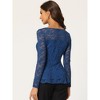 INSPIRE CHIC Women's Floral Lace Front Peplum Hem Keyhole Sheer Long Sleeve Blouse - 4 of 4