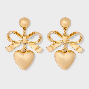 Bow and Heart Drop Earrings - Wild Fable™ Gold - 1 of 3