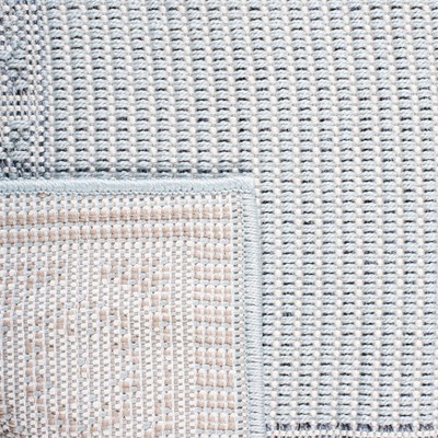 Aqua and Cream Floral Bordered Indoor/Outdoor Runner Rug