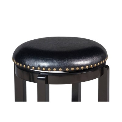 Cordova 24-Inch Black Swivel Backless Stool with Faux Leather Seat