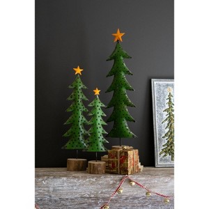 Kalalou Set of Three Recycled Iron Christmas Trees on Wood Bases – Holiday Decor - 1 of 3