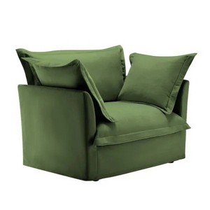 49'' Slip-covered Armchair with 1 Big Back Cushion and 2 Big Toss Pillows GREEN - 1 of 4