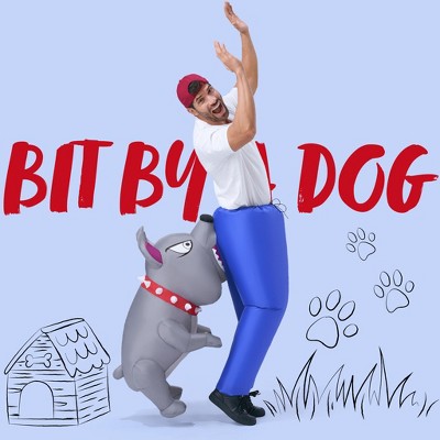 Joyfy Adults Halloween Inflatable Costumes Suit, Men Blow-up Costumes for Cosplay Party, Funny Blue Pants and a Biting Dog (67-75inches）