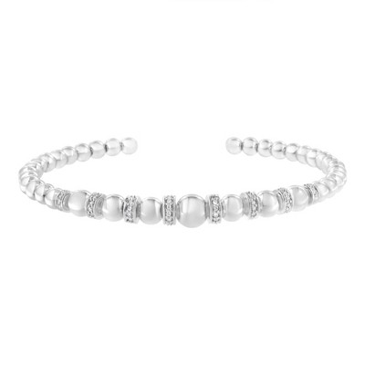 Haus of Brilliance Silver 1/4 Cttw Diamond Rondelle Graduated Ball Bead Cuff Bangle Bracelet