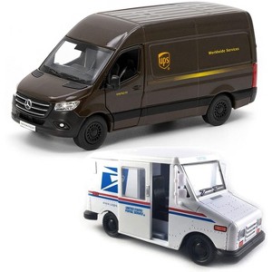 KiNSMART - UPS Mercedes-Benz Sprinter + United States Postal Mail Truck Grumman LLV 5 Inch Die Cast Metal Model Toy Van & Trucks SetOf2 - 1 of 4