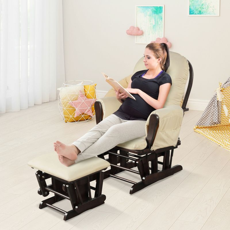 Costway Baby Nursery Relax Rocker Rocking Chair Glider & Ottoman Set w/ Cushion, 4 of 11