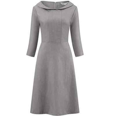 Hobemty Women's Peter Pan Collar 3/4 Sleeve A Line Elegant Wear-to-Work Dress