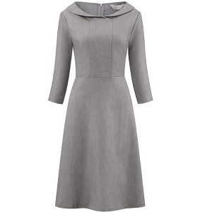 Hobemty Women's Peter Pan Collar 3/4 Sleeve A Line Elegant Wear-to-Work Dress - 1 of 4