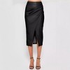 Coolmee Women's Faux Leather High Waist Wrap Knit Bodycon Midi Skirt for Business Casual Pencil Skirt - 2 of 4