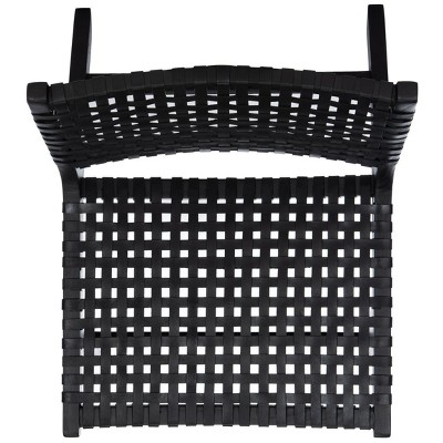 Luna Black Leather Woven Accent Chair with Sungkai Wood Frame