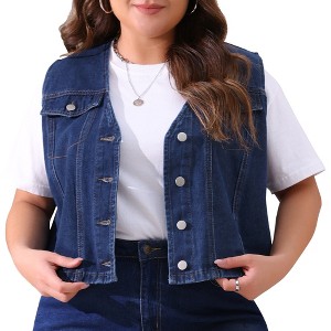 Agnes Orinda Women's Plus Size Sleeveless V Neck Button Down Casual Denim Vest - 1 of 4