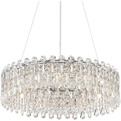Possini Euro Design Chrome Crystal Pendant Chandelier 23 1/2" Wide Modern Drum LED 12-Light Fixture for Dining Room House Foyer