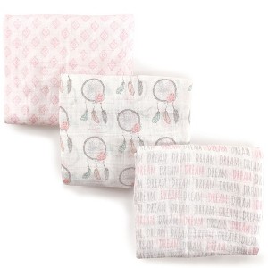 Hudson Baby Infant Girl Cotton Muslin Swaddle Blankets, Dream Catcher, One Size - 1 of 2