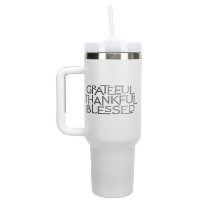 Elanze Designs Grateful Thankful Blessed 40 oz. Stainless Steel, Large Water Bottle Coffee Mug, Spill & Leak Resistant, Thermal Travel Tumbler with