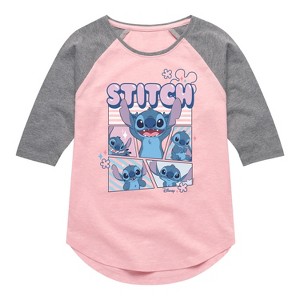 Girls' - Disney - Moods Of Stitch Shirt Tail Raglan Graphic T-shirt - 1 of 3