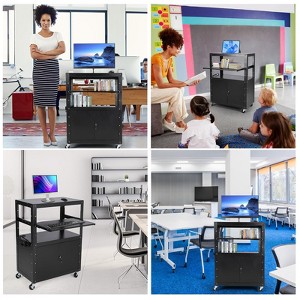 Av Cart with Lockable Cabinet, Height Adjustable 24-42", Non-Slip Mat, 100 Lbs Capacity, Mobile Workstation with Additional Storage - 1 of 4