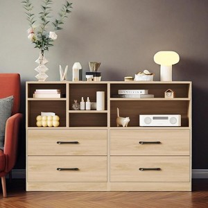 Nasitip Wood Dresser with Adjustable Shelves, Modern Chests of 4 Drawers with Open Storage, TV Stand for Living Room, Hallway, Bedroom - 1 of 4