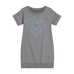 Girls' - Blue's Clues & You! - Blue Outline Graphic Short Sleeve Fleece Dress - 1 of 4