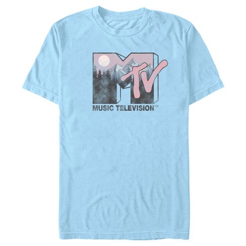 Men s Mtv Woods Distressed Logo T shirt Light Blue X Large