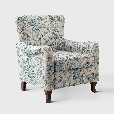 Vincent Wooden Upholstered Armchair with Fabric Pattern and Wingback Design for Bedroom| ARTFUL LIVING DESIGN