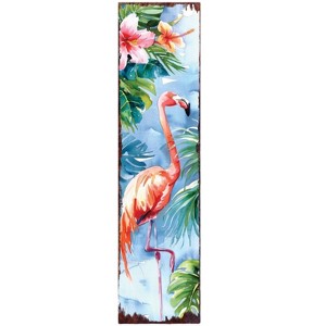 HomeRoots 36" Blue And Coral Solid Wood Flamingo Tropical Floral Porch Sign - 1 of 4