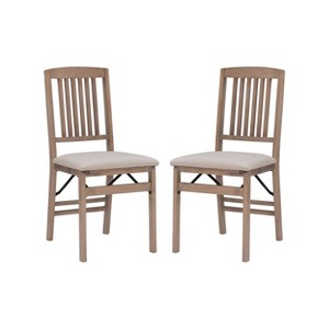 Set of 2 Triena Mission Back Solid Wood and Upholstered Seat Folding Chairs Gray Wash - Linon - 1 of 4