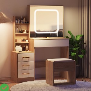 Vanity Desk with Sliding Mirror and Light, Makeup Vanity Set - 1 of 4
