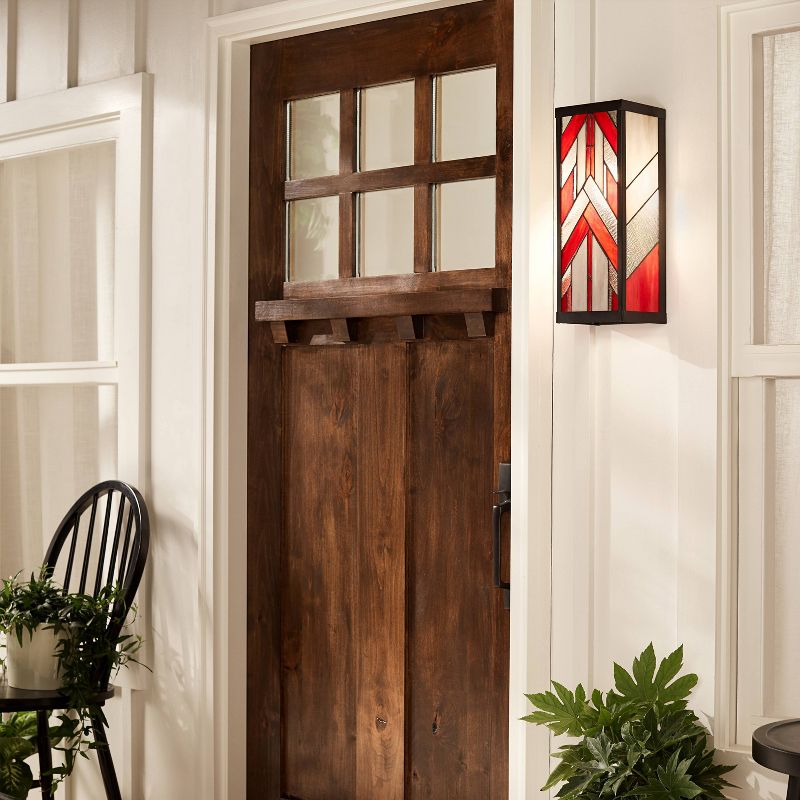 16.25&#34; 1-Light Mission Style Rectangular Outdoor Stained Glass Wall Sconce Red - River of Goods, 3 of 7