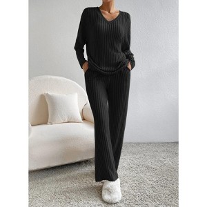 Women's Pajama Sets Long Sleeve 2 Piece Lounge Sets Ribbed Knit Sweater Sleepwear - 1 of 1