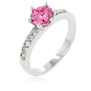 Slickblue Classic Petite Pink/Clear Engagement Ring with Round Center Stone and Side Stones, Size 5-10 - 1 of 3