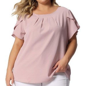Agnes Orinda Women's Plus Size Elegant Pleated Petal Tulip Short Sleeve Office Work Summer Blouses - 1 of 4