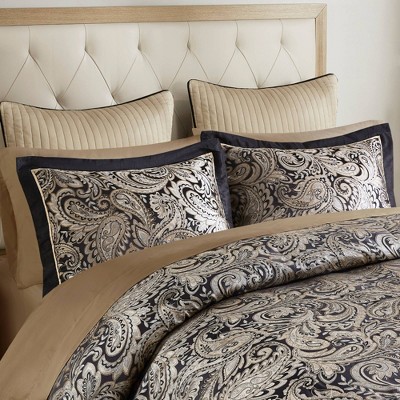 Black and Gold Jacquard Cotton Full Bed in a Bag Set
