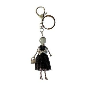 Wrapables Hanging Fashionista Doll Keychain, Crystal Rhinestone Keyring Bag Charm, Black Bow - 1 of 4