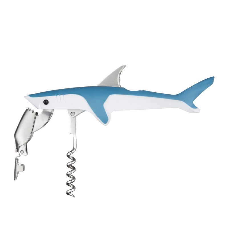 True Shark Corkscrew, Soft Touch Double-Hinged Waiter’s Style Corkscrew Wine Bottle Opener, Gift for Wine Lovers and Animal Lovers, Blue, 3 of 6