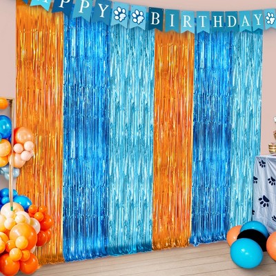 Katchon, Orange Blue and Light Blue Fringe Backdrop - 3.2x6.5 Feet, Pack of 2 | Dog Themed Birthday Party Decorations