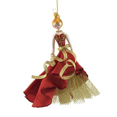 Italian Ornaments 7.0 Inch Estela  Elegant In Red & Gold Ornament Italian Diva Couture Tree Ornaments