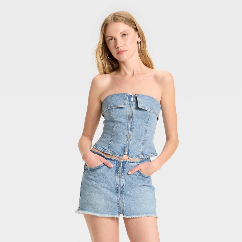 Women's Zip-Front Denim Tube Top - Wild Fable™ Blue Denim XXS