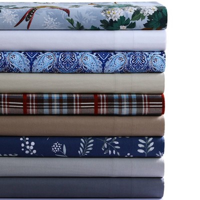 Full Blue Plaid Cotton Flannel Deep Pocket Sheet Set